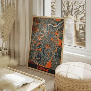 affiche carte brisbane vintage salon beige.webp