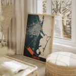 affiche carte cancun vintage salon beige.webp