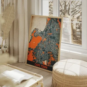 affiche carte cape town vintage salon beige.webp