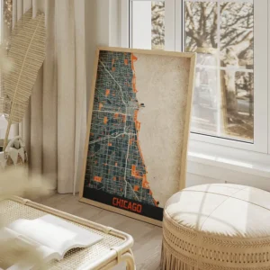 affiche carte chicago vintage salon beige.webp