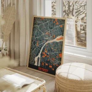 affiche carte detroit vintage salon beige.webp