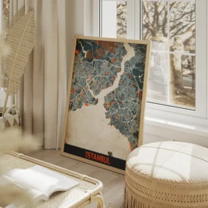 affiche carte istanbul vintage salon beige.webp
