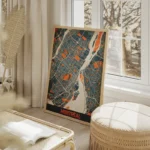affiche carte montreal vintage salon beige.webp