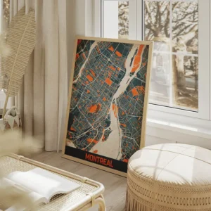 affiche carte montreal vintage salon beige.webp