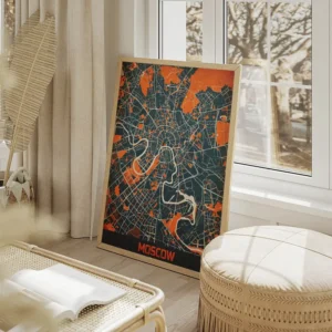 affiche carte moscow vintage salon beige.webp