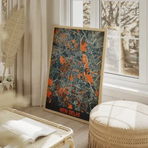 affiche carte new delhi vintage salon beige.webp