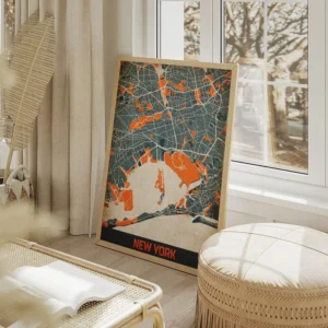 affiche carte new york vintage salon beige.webp