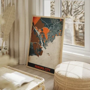 affiche carte panama city vintage salon beige.webp