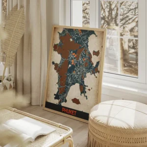 affiche carte phuket vintage salon beige.webp