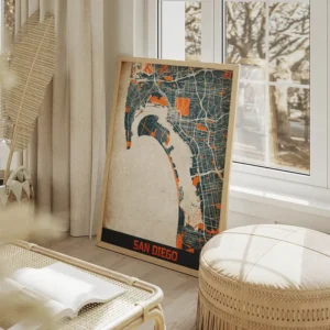 affiche carte san diego vintage salon beige.webp