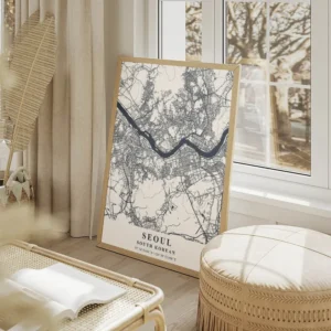 affiche carte seoul salon beige.webp