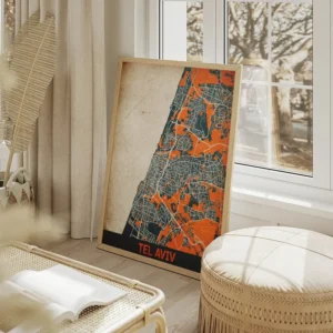 affiche carte tel aviv vintage salon beige.webp