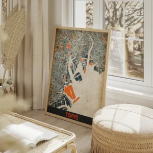 affiche carte tokyo vintage salon beige.webp