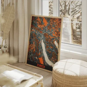 affiche carte zurich vintage salon beige.webp