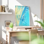 poster abstrait bleu et jaune bureau.webp