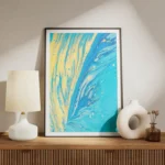 poster abstrait bleu et jaune meuble.webp