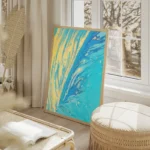 poster abstrait bleu et jaune salon beige.webp
