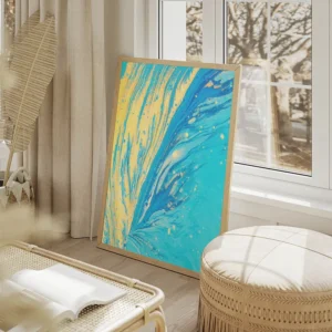 poster abstrait bleu et jaune salon beige.webp