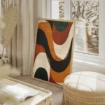 poster abstrait formes marrons et blanches salon beige.webp