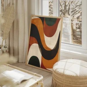 poster abstrait formes marrons et blanches salon beige.webp