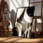 poster abstrait geometrique noir et blanc encadre.webp