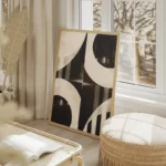 poster abstrait geometrique noir et blanc salon beige.webp