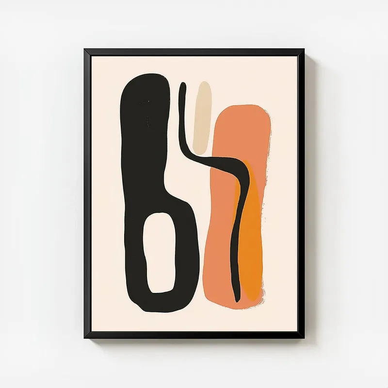 poster abstrait minimaliste noir et corail avec cadre.webp