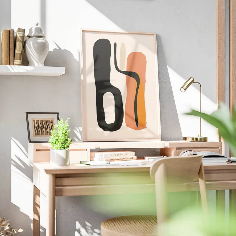 poster abstrait minimaliste noir et corail bureau.webp
