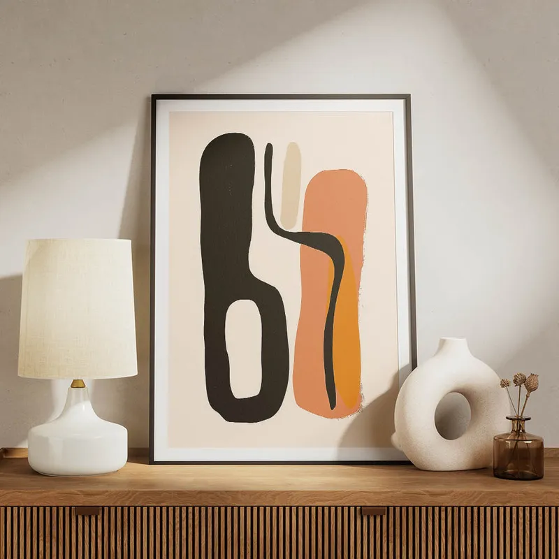 poster abstrait minimaliste noir et corail meuble.webp