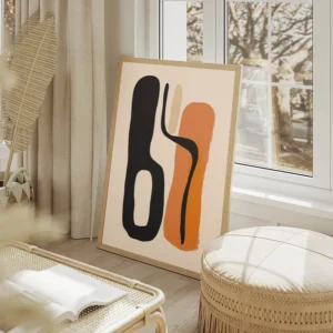 poster abstrait minimaliste noir et corail salon beige.webp
