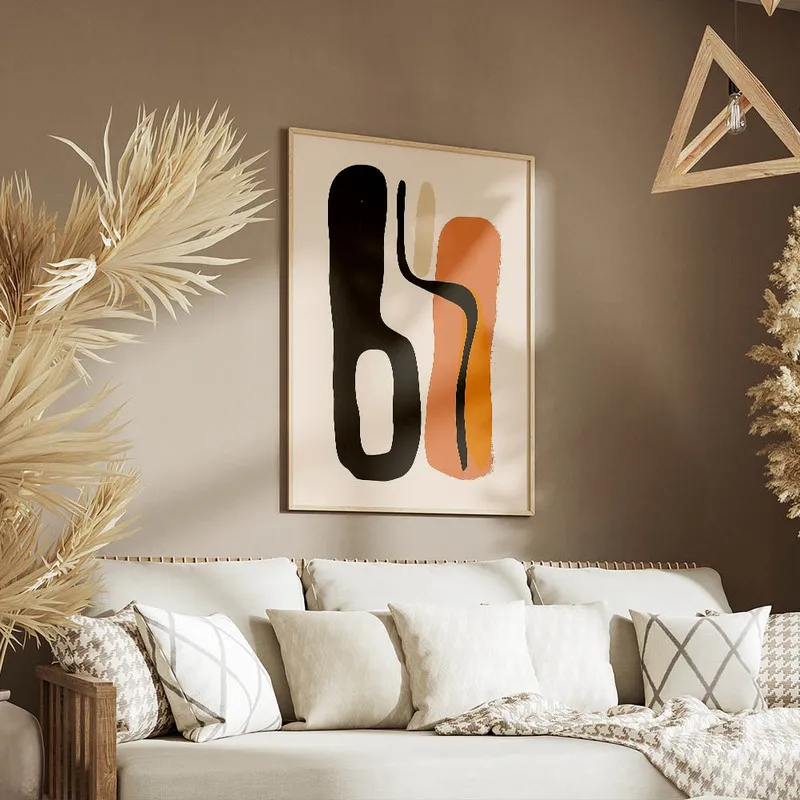 poster abstrait minimaliste noir et corail salon.webp