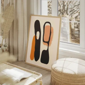 poster abstrait minimaliste noir et orange salon beige.webp