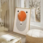 poster abstrait orange et noir salon beige.webp