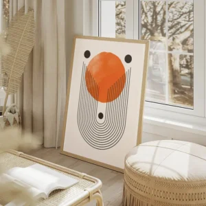 poster abstrait orange et noir salon beige.webp