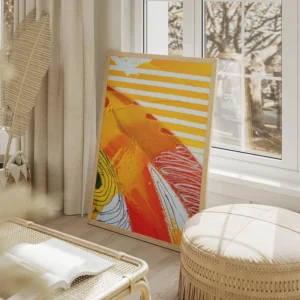 poster abstrait rouge jaune blanc salon beige.webp