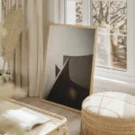 poster architecture contemporaine en noir et blanc salon beige.webp