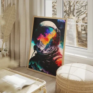 poster astronaute paysage colore salon beige.webp