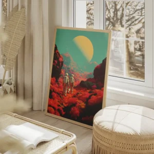 poster astronautes retro futuriste salon beige.webp