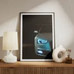 poster audi a5 blanc avec phares neon bleus meuble.webp