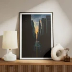 poster avenue urbaine au coucher de soleil meuble.webp