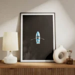 poster bateau bleu vue de haut meuble.webp