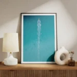 poster bateau sur eau turquoise meuble.webp