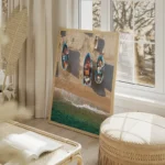 poster bateaux en bord de mer salon beige.webp