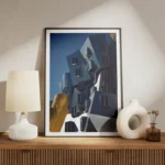 poster batiment moderne acier et or meuble.webp