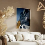 poster batiment moderne acier et or salon.webp