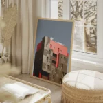 poster batiment moderne gris et rose salon beige.webp