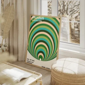 poster bauhaus cercles verts salon beige.webp