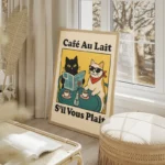 poster cafe avec chats salon beige.webp
