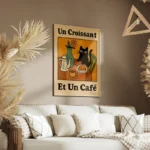 poster cafe croissant avec chat salon.webp
