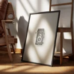 poster camera vintage noir et argent encadre.webp